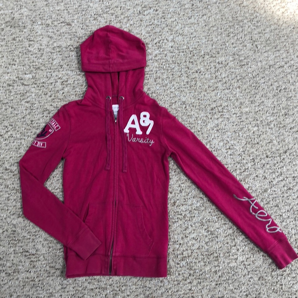 Girls pink hooded zip-up sweatshirt size S